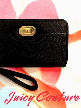 Juicy Couture Black Love Me Not Zip Around Wallet Wristlet NWT Y2K